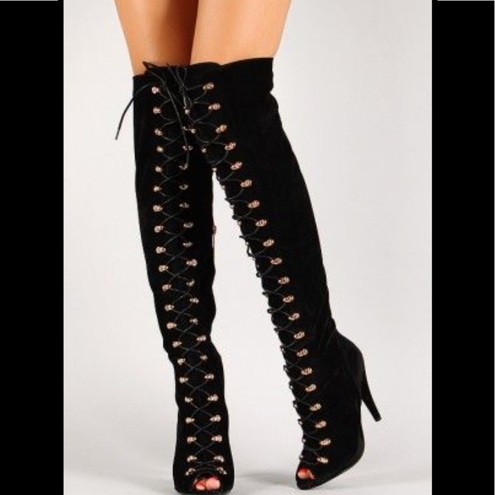 Thigh High Peep Toe Boots